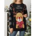 Women Christmas Elk Printed Cartoon Animal Snowflake Round Neck Sweater