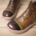 Socofy Women Genuine Leather Floral Pattern Colorful Stitching Ankle Boots