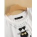 Cartoon Cat Letter Print Round Neck Short Sleeve T  Shirt