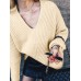 Women Puff Sleeve V  Neck Pleated Spliced Solid Loose Thick Fashion Sweaters