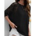 Solid Lace Patchwork Hollow Out Raglan Sleeve T  Shirt