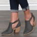 Plus Size Women Retro Casual Buckle Chunky Heel Ankle Boots