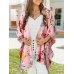 Flower Print Dolman Sleeve Loose Open Front Cardigan