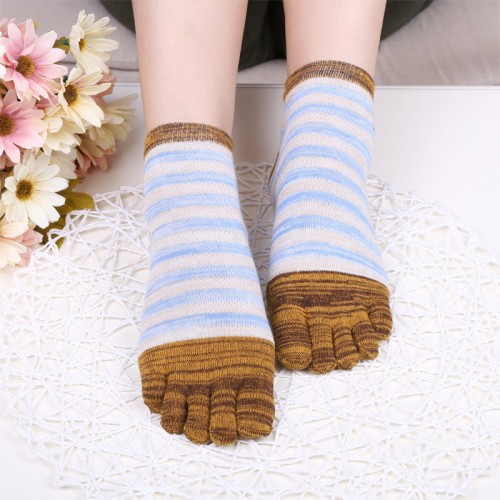 Ladies Five Toes Socks Simple Fashion Cotton Striped 4  Pair Set Ankle Toe Socks