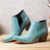 Large Size Women Retro Ethnic Embroidery Slip  On Square Toe Chunky Heel Side Cut Ankle Boots