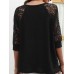 Solid Lace Patchwork Hollow Out Raglan Sleeve T  Shirt