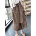 Handmade Coffee Elastic Waist Drawstring Asymmetrical Linen Wide Leg Pants Summer