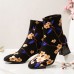 SOCOFY Fashion Flowers Printed Suede Warm Lined Elastic Slip On Chunky Heel Short Boots