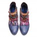 SOCOFY Flowers Embroidery Splicing Genuine Leather Wearable Sole Chunky Heel Ankle Boots