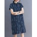 Striped Button Pocket Lapel Short Sleeve Casual Shirt Dress