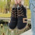 Women Retro Casual Lace  up Comfy Hand Stitching Espadrilles Flat Short Boots