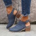 Plus Size Women Hollow Design Buckle Casual Chunky Heel Boots