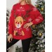 Women Christmas Elk Printed Cartoon Animal Snowflake Round Neck Sweater