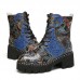 SOCOFY Retro Round Toe Embossing Floral Embroidery Cloth Leather Splicing Wearable Short Boots