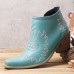 Large Size Women Retro Ethnic Embroidery Slip  On Square Toe Chunky Heel Side Cut Ankle Boots