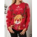 Women Christmas Elk Printed Cartoon Animal Snowflake Round Neck Sweater