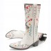 Women Floral Sweet Embroidery Leather Pointy  toe Chunky Heel Mid  calf Knight Boots