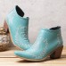 Large Size Women Retro Ethnic Embroidery Slip  On Square Toe Chunky Heel Side Cut Ankle Boots