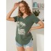 V  Neck Loose Fit Pattern Casual Short Sleeve Summer T  shirt