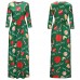 Women Christmas Maple Leaves Printing Pattern Long Sleeves Dress Skirt