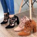 Plus Size Women Hollow Design Pointed Toe Back  zip Casual High Heel Boots