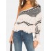 Women Grid Pattern Knitted Stitching One Shoulder Tassel Sweater