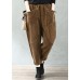 Plus Size Coffee Elastic Waist Pockets Velour Harem Pants Fall