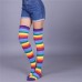 1 X Pair VONDA Womens Striped Thigh Knee High Long Rainbow Girls Socks Stocking