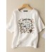 Leisure Letter Knife And Fork Cotton Short Sleeve T  Shirt