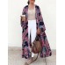 Geo Print Loose Open Front Long Sleeve Bohemian Cardigan