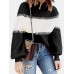 Women Colorblock Kitted Bishop Sleeve Warm High Neck Sweater