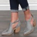 Plus Size Women Retro Casual Buckle Chunky Heel Ankle Boots