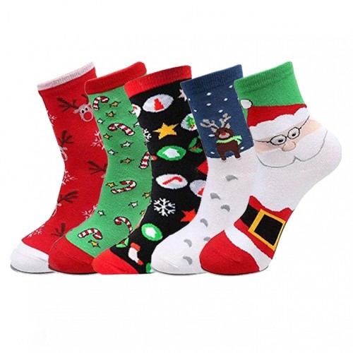 5 Pairs Of Socks Christmas Crew Theme Socks Sports Fitness Slimming Outdoor Sock Warm Breathable Socks