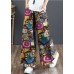 Stylish Yellow Pockets Print Cotton Loose Straight Pants Summer