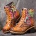 Socofy Women Genuine Leather Colored Flowers Pattern Round Head Mid  tube Boots