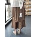 Handmade Coffee Elastic Waist Drawstring Asymmetrical Linen Wide Leg Pants Summer