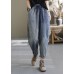 Art Blue Elastic Waist Pockets Patchwork Striped Cotton Denim Harem Pants Fall